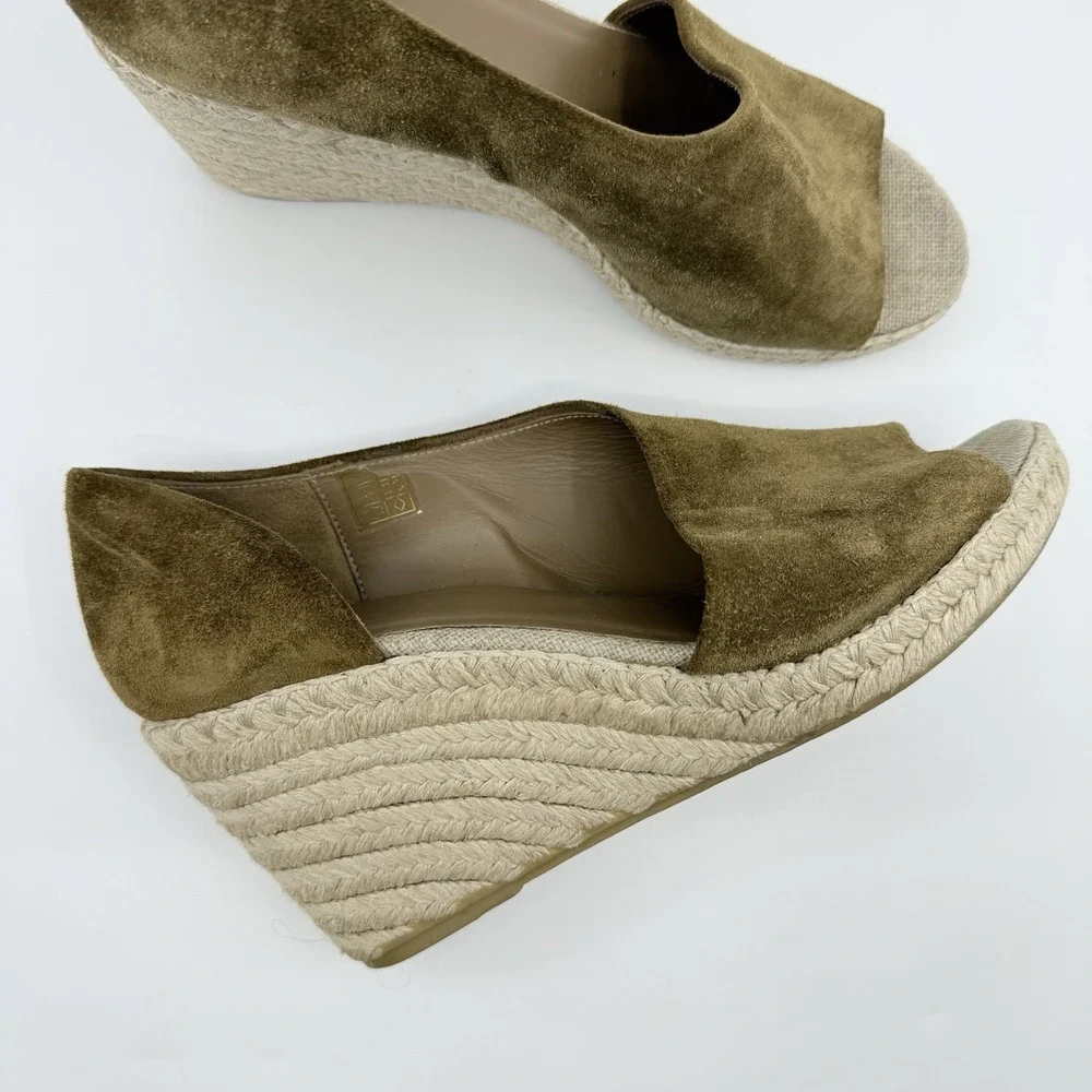 VINCE Sonora Suede Dorsay Jute Platform Wedge‎ Espadrille Sandal Women 8 Olive